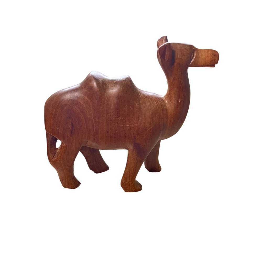 Unbranded Camel Figurine  6" Brown Vintage Hand‎ Carved Wood Statue